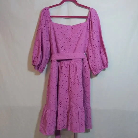 ELOQUII Elements Women’s Belted Eyelet Dress Puff Sleeve Mini Dress Plus Size 18 - Picture 10 of 10